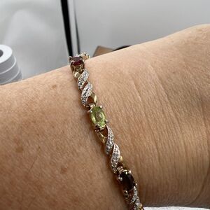 Vintage Ross Simons Sterling Silver Peridot Garnet Quartz Tennis Bracelet 7.25"